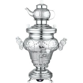 ساموفار كهربائي من الفولاذ المقاوم للصدأ - غلاية شاي بتصميم تقليدي حديث وحماية من الحرارة الزائدة، وعاء ستانلس ستيل بدرجة حرارة LED (1 لتر) كبير من الفولاذ المقاوم للصدأ (5.0 لتر) فضي in Kuwait