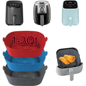 Air Fryer Silicone Liners for 2 to 3 Qt Air Fryers, 3 Pack Square Non-Stick Reusable Small Air Fryer Liners Silicone Pot Basket Bowl Tray Air Fryer Accessories for COSORI, Ninja, CHEFMAN