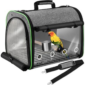 Suertree Bird Carrier Bag Bird Travel Cage Indestructible Stainless Steel Mesh, Bag with Stand for Parrot, Portable Bird Travel Bag, Pet Transparent Breathable Travel Cage