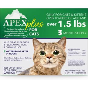 Apex Plus Flea Treatment for Cats, 1.5+ lbs — Cat Flea, Tick, Flea Eggs, Flea Larvae, and Chewing Lice Prevention for 30-Days — 3-Month Supply