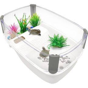Hamiledyi Little Turtle Tank,Aquarium Turtle Box Escape Proof Turtle Tank Landscape Villa Turtle Habitat with Basking Platform Terrapin Tank for Crayfish Hermit Crabs or Other Small Sized Reptiles