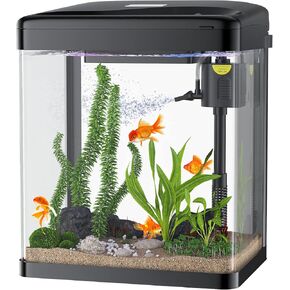 PONDON Betta Fish Tank, 2 Gallon Glass Aquarium, 3 in 1 Fish Tank with Filter and Light, Desktop Small Fish Tank for Betta Fish, Shrimp, Goldfish (White)