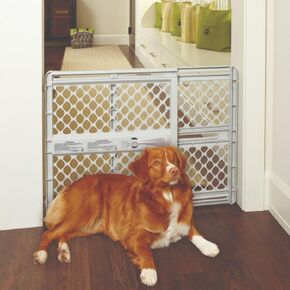 MYPET North States Universal Pet Gate: 26" - 42" Wide Dog Gate. Use as Pressure Mounted Gate or Swinging Door with Included Hardware. Dog Gates for Doorways, 26" Tall, Gray