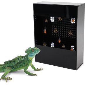 Chameleon Feeder, Bearded Dragon Bug Bowl, Black Acrylic Reptile Feeder Box, Wall-Mounted Insect Feeder with Suction Cups, Tank and Aquarium Accessories for Lizard Bearded Dragon Gecko Frog