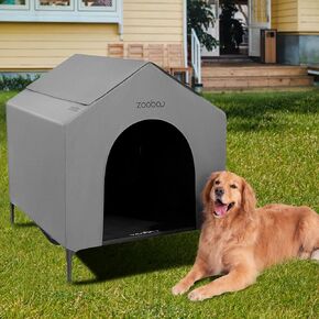 42" Outdoor Dog House for Large Breeds, Durable Large Dog Shelter with Weatherproof 600D PVC Canopy, Breathable 2x1 Textilene Fabric Elevated Dog Bed, XL Dog Kennel for Outside Use