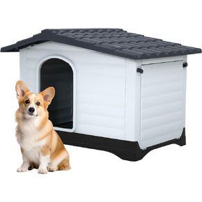 FDW Dog House Indoor Outdoor Durable House with Weatherproof Pet Plastic Dog House for Dogs Cats with Air Vents and Elevated Floor