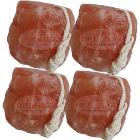 Himalayan Salt Lick on Ropes for Animals -Pure Mineral Block - Himalayan Salt Block for Deer, Salt Block for Horses, Cows, and Other Livestock - 2.5 lbs Each 4 Pack from Punjab, Pakistan