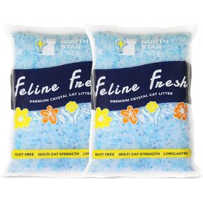 Feline Fresh - Premium Blue Crystal Cat Litter - 2 Bags, Absorbs Odors 5X Faster, Low Tracking, Lightly Scented, Lasts 1 Month, Multi-Cat Strength, Non-Clumping