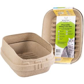 Kitty Sift (Set of 1 Litter Box, 3 Sifting Liners, & 1 Shield) Sustainable, Clean, Sifting, Disposable Cat Litter Box with Shield - Large, 5-Set Kit