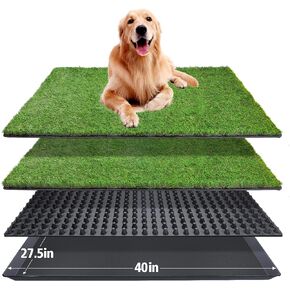 Dog Grass Pad with Tray(40×27.5 inch), Large XL Reusable 3-Layer Dog Pee Potty Grass Pads, Easy to Clean Artificial Fake Grass for Indoor Outdoor and Balcony (2 Pcs Grass Pad+Drainage Grate+Tray)