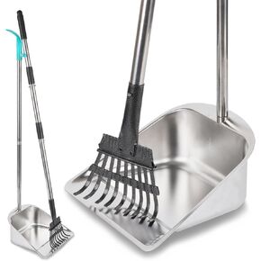 Dog Pooper Scooper for Large Dogs with 36.6" Long Handle,Metal Poop Scooper for Dogs-10.5" Width Stainless Steel Tray and Rake Set,Sturdy Dog Poop Scooper for Yard in Kuwait