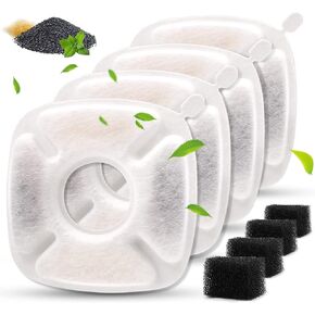 16Pcs Pet Fountain Filters Replacement Compatible with 95Oz/2.8L Dog Water Fountain, Cat Water Fountain Filters(8 Carbon Filters+8 Sponge Filters)