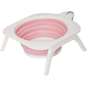 Collapsible Pet Bowl, Foldable Cup Dish for Small Dog Cat Food Water, Feeding Portable Travel Bowl, Tripod Stand, Pet Feeding Watering Dish for Walking Parking Traveling (Pink)