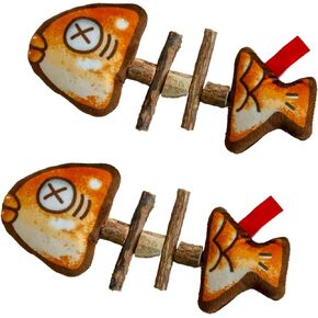 2 Pcs Fish Cat Toys Simulated Fish Bones Toy Wooden Teething Pet Grilled Fish Toy Interactive Kitten Cat Toys Chew Plush Toys (Fish Bone, Count, 2)