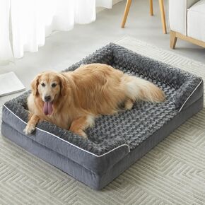 WNPETHOME Dog Bed for Large Dogs, Washable Bolster Sofa With Waterproof Lining & Non-Skid Bottom, Orthopedic Egg Foam Couch for Pet Sleeping