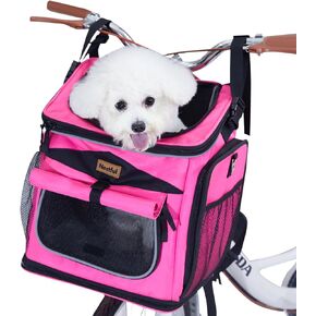 Dog Bike Basket Carrier, Expandable Foldable Dog Basket for Bike, Soft-Sided Dog Bike Carrier Pet Travel Bag, Bike Dog Carrier Backpack Carrier Safe and Easy for Small Cats and Dogs (Pink)