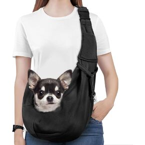 Pawaboo Small Dog Sling Carrier, Reversible Hands Free Dog Sling Carrier for Small Dogs and Cats, Puppy Sling Carrier with Adjustable Strap Buckle & Safety Harness, Puppy Essentials, Black