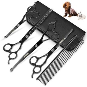 Professional Dog Grooming Scissors Kit,Dog Scissors for Grooming with Safety Round Tips,Titanium-plated stainless steel Grooming Scissors for Dogs & Cats,Dog Grooming Supplies,Thinning Shears for Dogs in Kuwait
