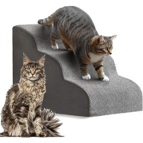Mity rain Cat Stairs, 3-Steps Cat Stairs for Old Cats, Gentle Slop Design for Senior/Injury/Small Cats, Strong Support 3D Cat Ramp for Climbing on Bed Chair Couch
