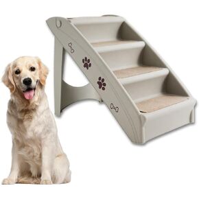 4-Step Folding Dog Steps - Non-Slip, Safe Rail, Lightweight, Indoor/Outdoor - Pet Stairs for High Beds, Sofas, and Vehicles - Dog Stairs Ideal for Small & Medium Pets (Gray)