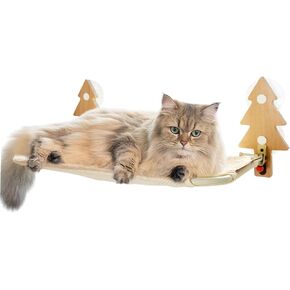 Cat Window Perch for Indoor Cats, Foldable Cordless Cat Window Bed for Sunbathing, Natural Wooden Material with Strong Suction Cups, Human-Pet Interaction Cat Furniture Design