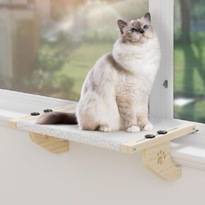 2-in-1 Cat Window Perch, One-Key Adjustment Cat Window Hammock with 4 Suction Cups and Removable Fabrics Cover for Medium Cats, Cat Perch for Windowsill, Bedside, Drawer (Medium Size)