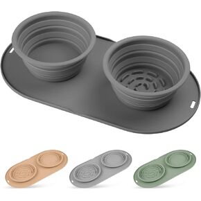 Puppy Dog Bowl,Travel Bowls Dog Food Bowls&Dog Water Bowls,No Spills,Collapsible Double Bowl,Suitable for Small and Medium Sized Dogs(Green)