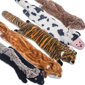 AZSSMUK No Stuffing Plush Dog Toys Dog Squeaky Toys, Play Toy for Small Medium Large Breeds Soft Tough Stuffless Durable Puppy Teeth Chewing Toys - 5 Pack