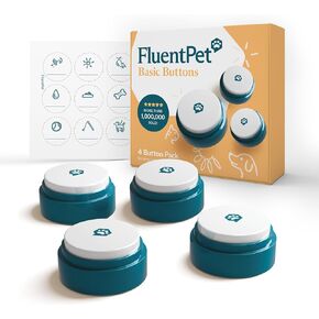 FluentPet Basic Buttons Expansion 4-Pack | Talking Buttons for Communication with Batteries Included | Recordable and Easy-to-Press for Dogs/Cats | Compact Design | HexTiles Required (Sold Separately)