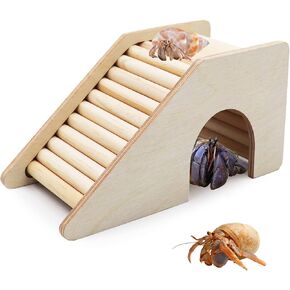 Hermit Crab Hideout with Ramp, Wooden Hermit Crab Climibing Toys, Aquariums Ladder Bridge Ramp Toy, Small Animals Tank or Cage Accessories, Small Animals Habitat for Hermit Crab Hamsters Rat