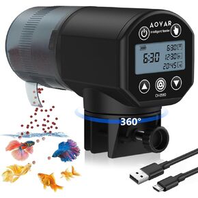 Automatic Fish Feeder Dispenser for Aquarium: 200ml Large Capacity Auto Feeders for Small Tank Turtle Betta Koi - Battery Food Feeding Timer for Flakes Pellet Vacation Weekend Day