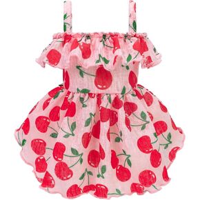Fitwarm Flamingo Dog Dress, Summer Dog Clothes for Small Dogs Girl, Ruffled Hawaiian Dog Sundress, Pet Outfit, Blue, Pink, Medium