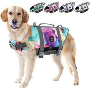 EMUST Dog Life Vests, Adjustable Dog Life Jacket with Rescue Handle, Dog Flotation Vest for Small/Medium/Large Dogs, XS, Greenleaf