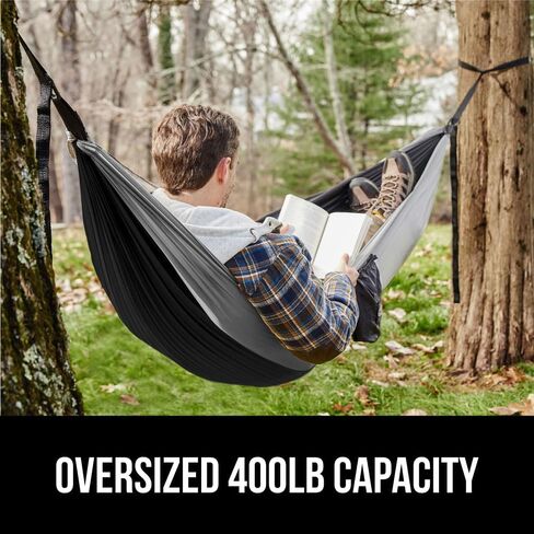 Gorilla Grip Lightweight Camping Hammock Holds 400lbs, Heavy Duty Tree Friendly Straps, Easy to Use, Portable Comfortable Travel Swing Hammocks, Outdoor Tent Camp Essentials, Green, 10x6.5 FT in Saudi Arabia