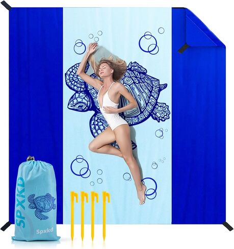 Beach Blanket Waterproof Sandproof Oversized 79" X 83" Soft Durable Light Weight and Portable Beach Mat with Corner Pockets for 4-6 Adults Outdoor Picnic Mat with Pocket for Travel Camping Hiking in Kuwait