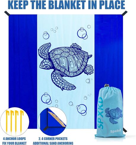 Beach Blanket Waterproof Sandproof Oversized 79" X 83" Soft Durable Light Weight and Portable Beach Mat with Corner Pockets for 4-6 Adults Outdoor Picnic Mat with Pocket for Travel Camping Hiking in Kuwait