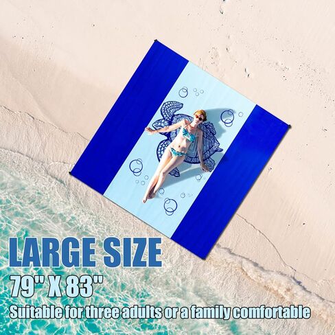Beach Blanket Waterproof Sandproof Oversized 79" X 83" Soft Durable Light Weight and Portable Beach Mat with Corner Pockets for 4-6 Adults Outdoor Picnic Mat with Pocket for Travel Camping Hiking in Kuwait