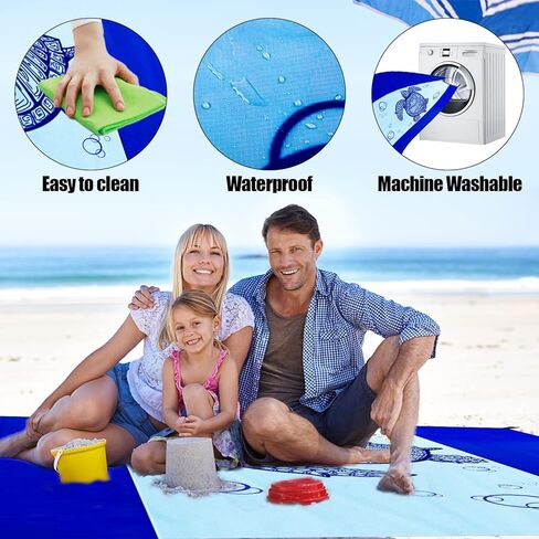 Beach Blanket Waterproof Sandproof Oversized 79" X 83" Soft Durable Light Weight and Portable Beach Mat with Corner Pockets for 4-6 Adults Outdoor Picnic Mat with Pocket for Travel Camping Hiking in Kuwait
