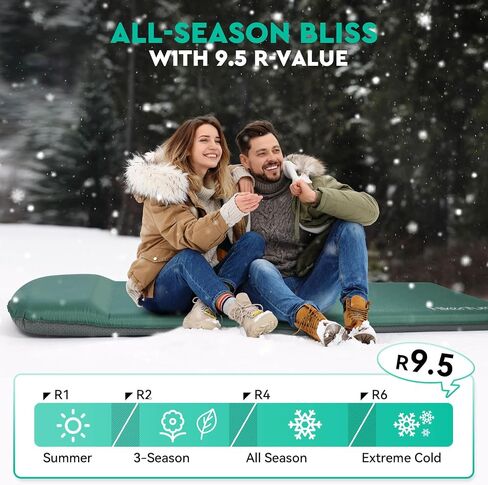 Hikenture Self Inflating Sleeping Pad for Camping, 3'' Ultra Thick Camping Pad with Pillow, 9.5 R-Value Insulated Camping Mattress, 4-Season Inflatable Foam Camping Mat for Car, Tent, Cot in Saudi Arabia