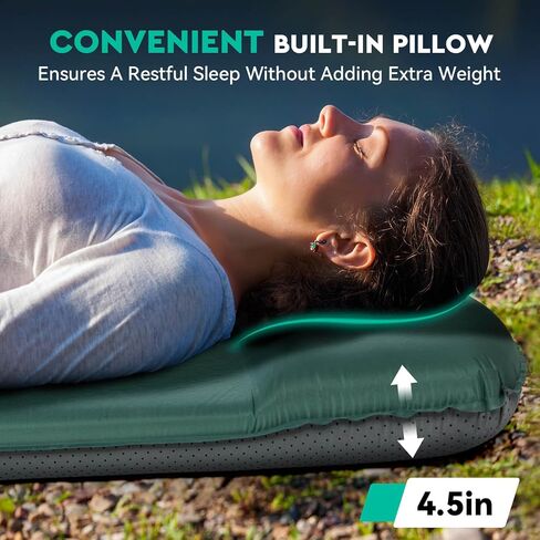 Hikenture Self Inflating Sleeping Pad for Camping, 3'' Ultra Thick Camping Pad with Pillow, 9.5 R-Value Insulated Camping Mattress, 4-Season Inflatable Foam Camping Mat for Car, Tent, Cot in Saudi Arabia
