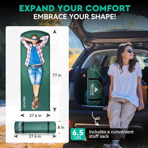 Hikenture Self Inflating Sleeping Pad for Camping, 3'' Ultra Thick Camping Pad with Pillow, 9.5 R-Value Insulated Camping Mattress, 4-Season Inflatable Foam Camping Mat for Car, Tent, Cot in Saudi Arabia