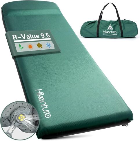 Hikenture Self Inflating Sleeping Pad for Camping, 3'' Ultra Thick Camping Pad with Pillow, 9.5 R-Value Insulated Camping Mattress, 4-Season Inflatable Foam Camping Mat for Car, Tent, Cot in Saudi Arabia