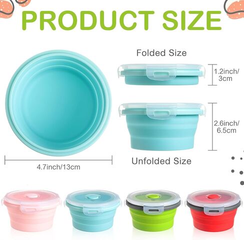 4 Pcs Collapsible Bowls with Lids Silicone Camping Food Storage Container Expandable Folding Salad Lunch Box Travel Container for Hiking Camping in Saudi Arabia