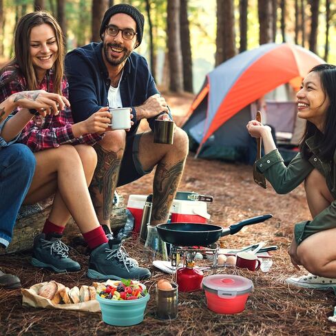4 Pcs Collapsible Bowls with Lids Silicone Camping Food Storage Container Expandable Folding Salad Lunch Box Travel Container for Hiking Camping in Saudi Arabia