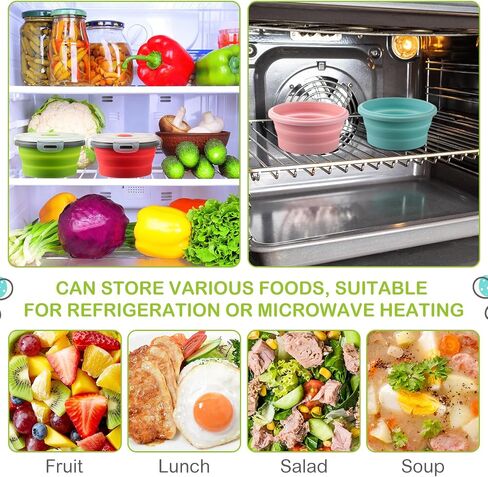 4 Pcs Collapsible Bowls with Lids Silicone Camping Food Storage Container Expandable Folding Salad Lunch Box Travel Container for Hiking Camping in Saudi Arabia