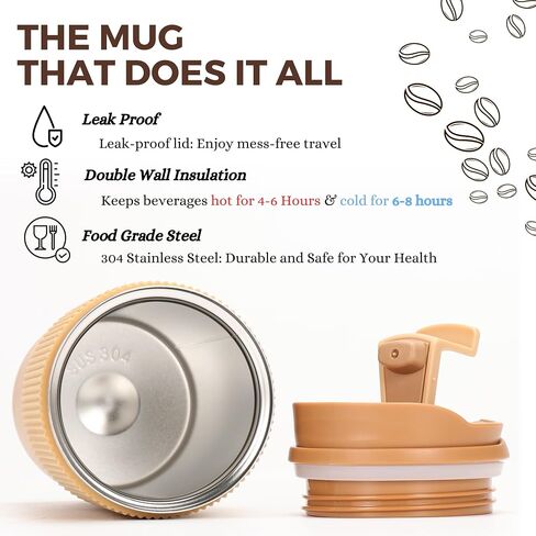 Coffee mug Vacuum Insulated Travel Mug 16oz with Double-Wall, Heat-Resistant Design, Non-Slip Silicone Grip, and Leakproof Lid for Hot and Cold Beverages in Saudi Arabia