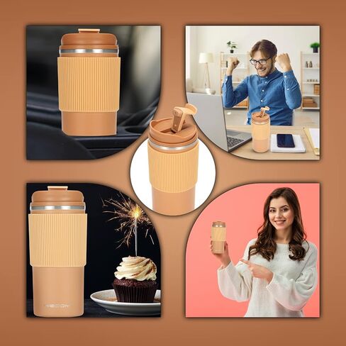 Coffee mug Vacuum Insulated Travel Mug 16oz with Double-Wall, Heat-Resistant Design, Non-Slip Silicone Grip, and Leakproof Lid for Hot and Cold Beverages in Saudi Arabia