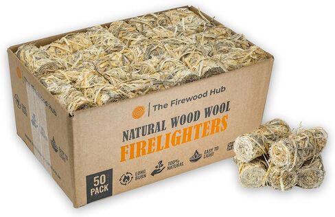 50 - XL Wood Wool Firestarters for Safe, Clean, and Odorless Ignition of Wood and Log Burners, BBQs, Pizza Ovens, Camping and More - The Perfect Fire Starter for Any Occasion in Saudi Arabia