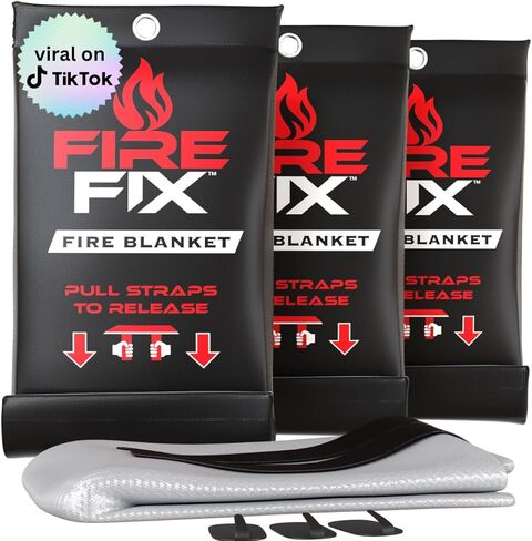 Fire Fix Fire Blanket for Home Safety | 4-Pack + Mount | Fiberglass Emergency Blanket Fire Extinguisher | Apartment, Camping, Car, Garage, House & Kitchen | Fireproof Retardant & Suppression 39" x 39" in Saudi Arabia