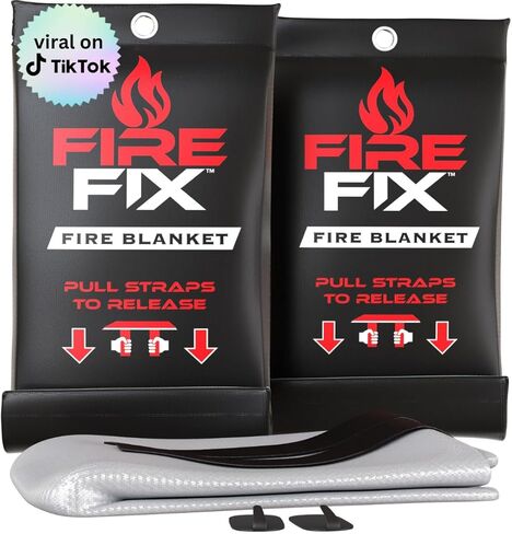 Fire Fix Fire Blanket for Home Safety | 4-Pack + Mount | Fiberglass Emergency Blanket Fire Extinguisher | Apartment, Camping, Car, Garage, House & Kitchen | Fireproof Retardant & Suppression 39" x 39" in Saudi Arabia